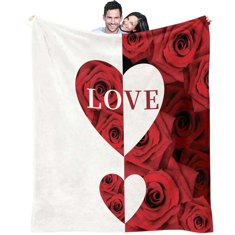 Red Rose and Heart "LOVE" Multipurpose Throw Blanket