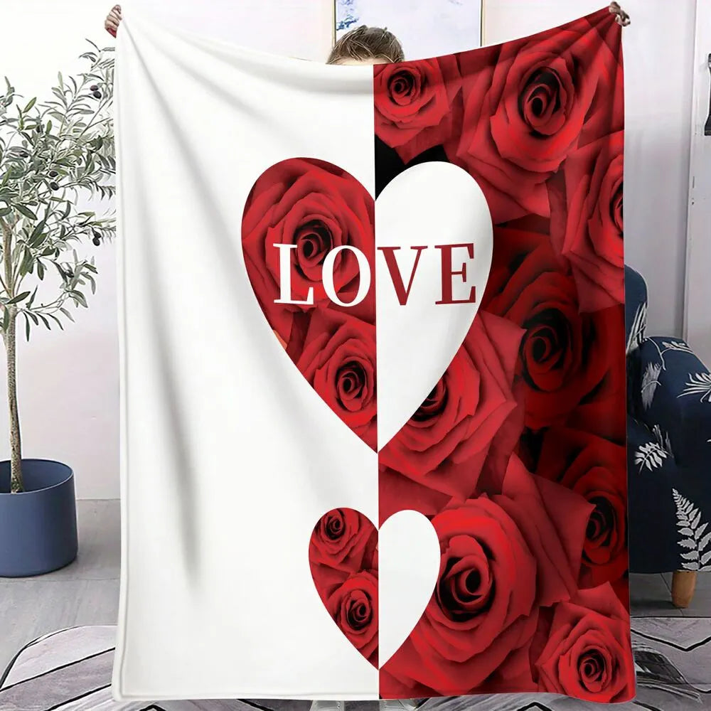 Red Rose and Heart "LOVE" Multipurpose Throw Blanket