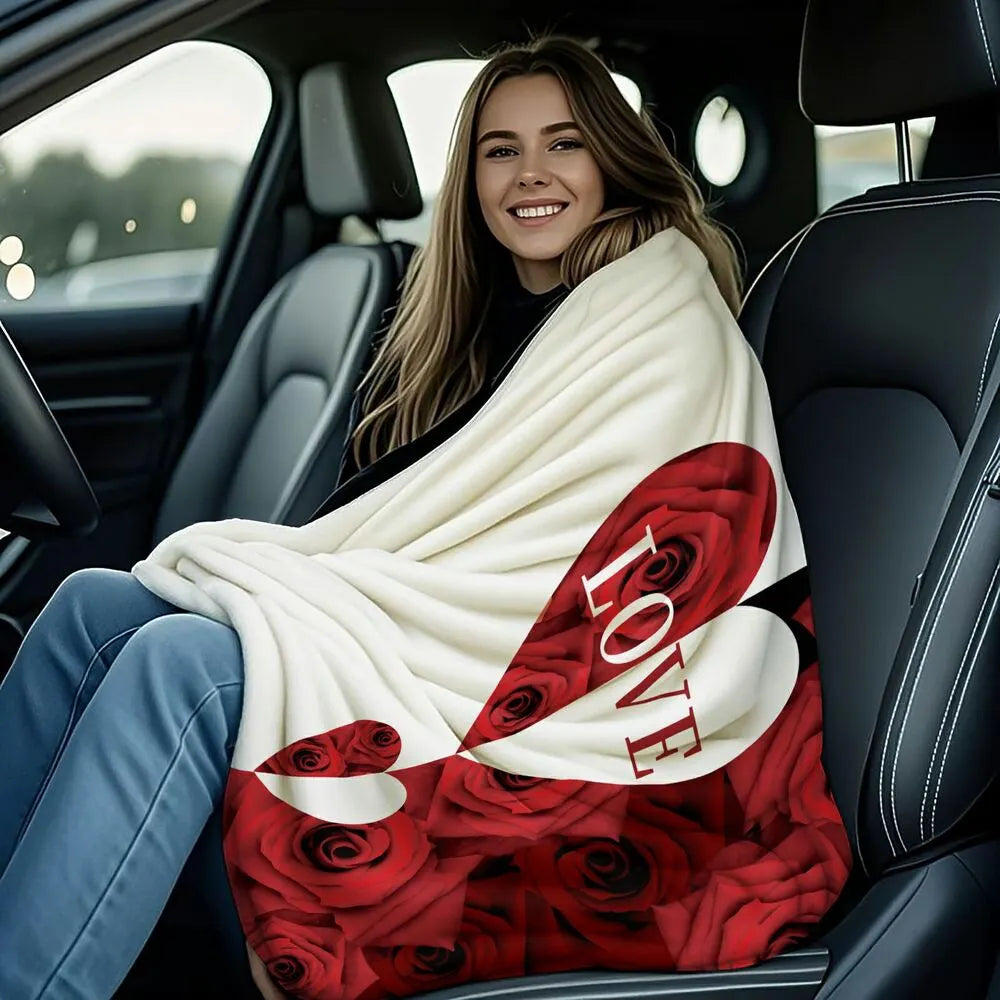 Red Rose and Heart "LOVE" Multipurpose Throw Blanket