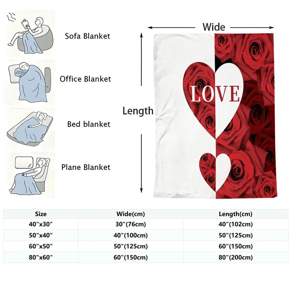 Red Rose and Heart "LOVE" Multipurpose Throw Blanket