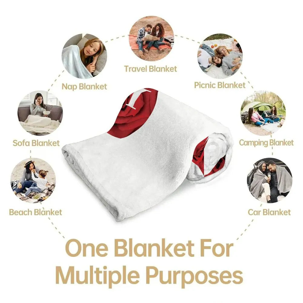 Red Rose and Heart "LOVE" Multipurpose Throw Blanket