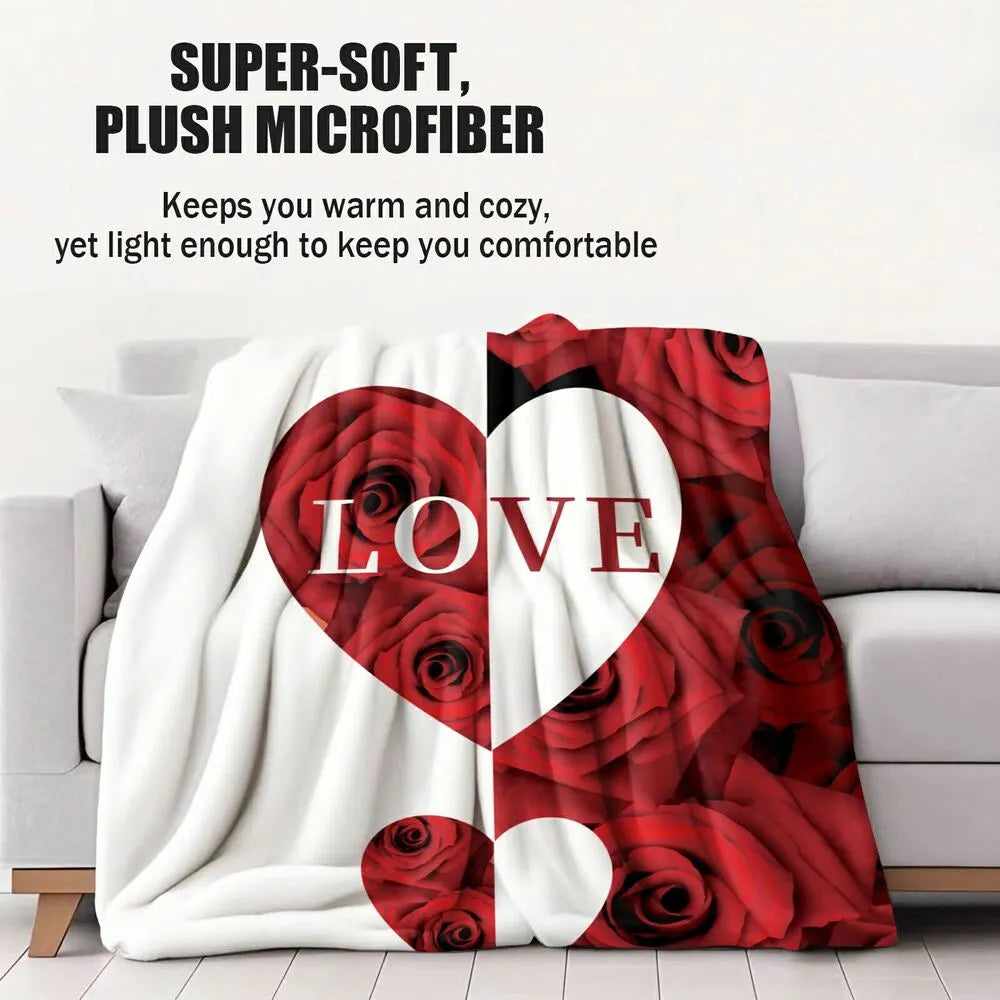 Red Rose and Heart "LOVE" Multipurpose Throw Blanket