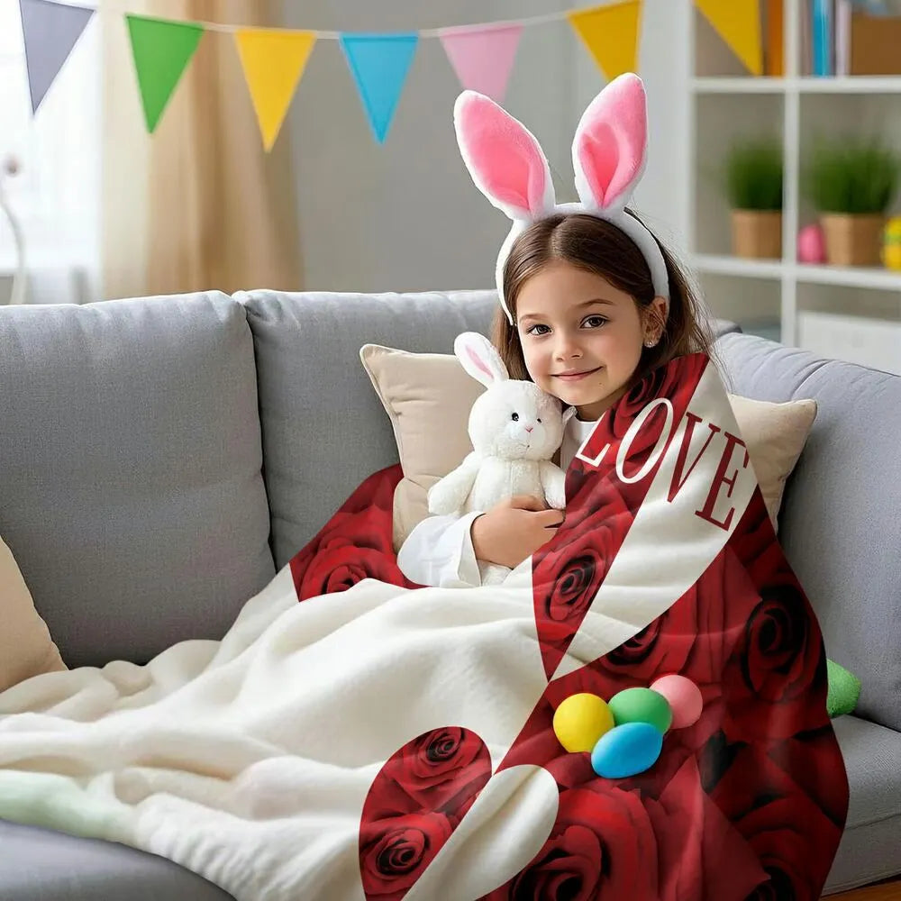 Red Rose and Heart "LOVE" Multipurpose Throw Blanket