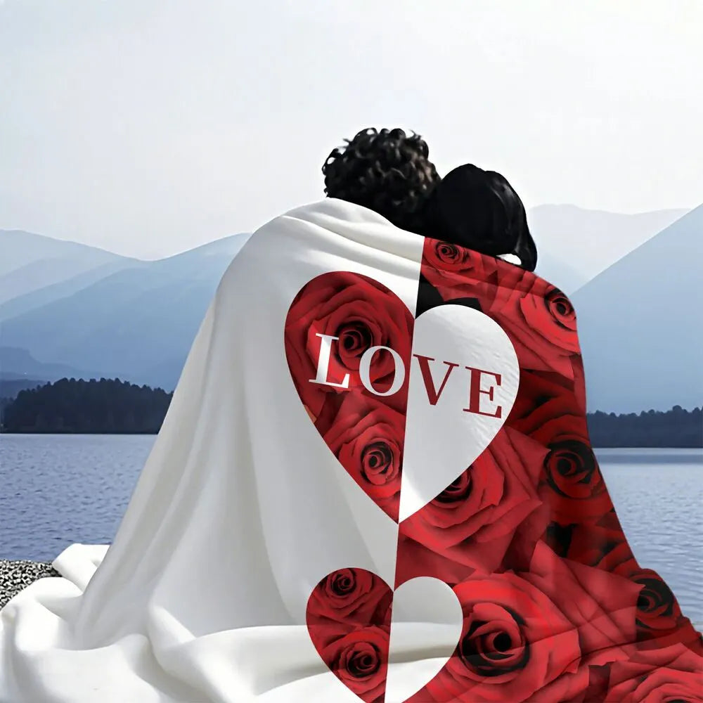 Red Rose and Heart "LOVE" Multipurpose Throw Blanket