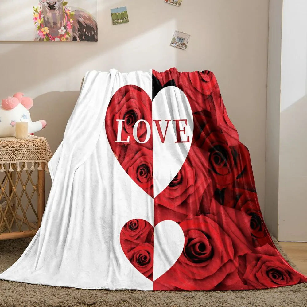 Red Rose and Heart "LOVE" Multipurpose Throw Blanket