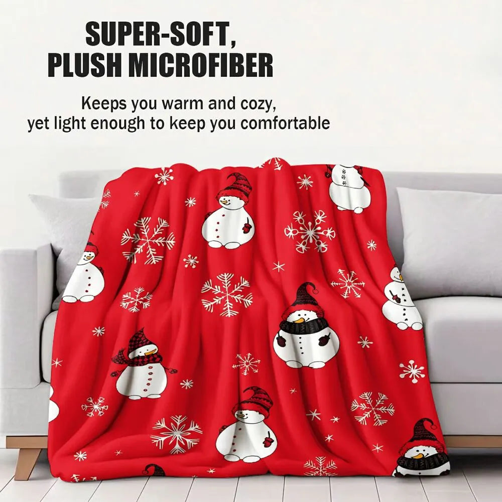 Red Snowman and Snowflake Christmas Multipurpose Throw Blanket