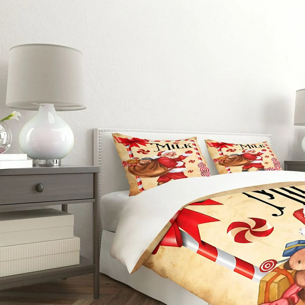 Retro Santa Milk Christmas Gift Duvet Cover Set Kids Bedding Set