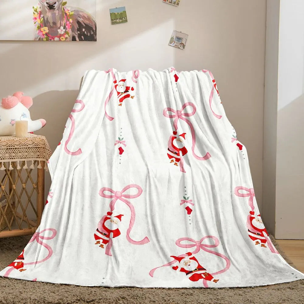 Santa Claus and Pink Bow Christmas Multipurpose Throw Blanket
