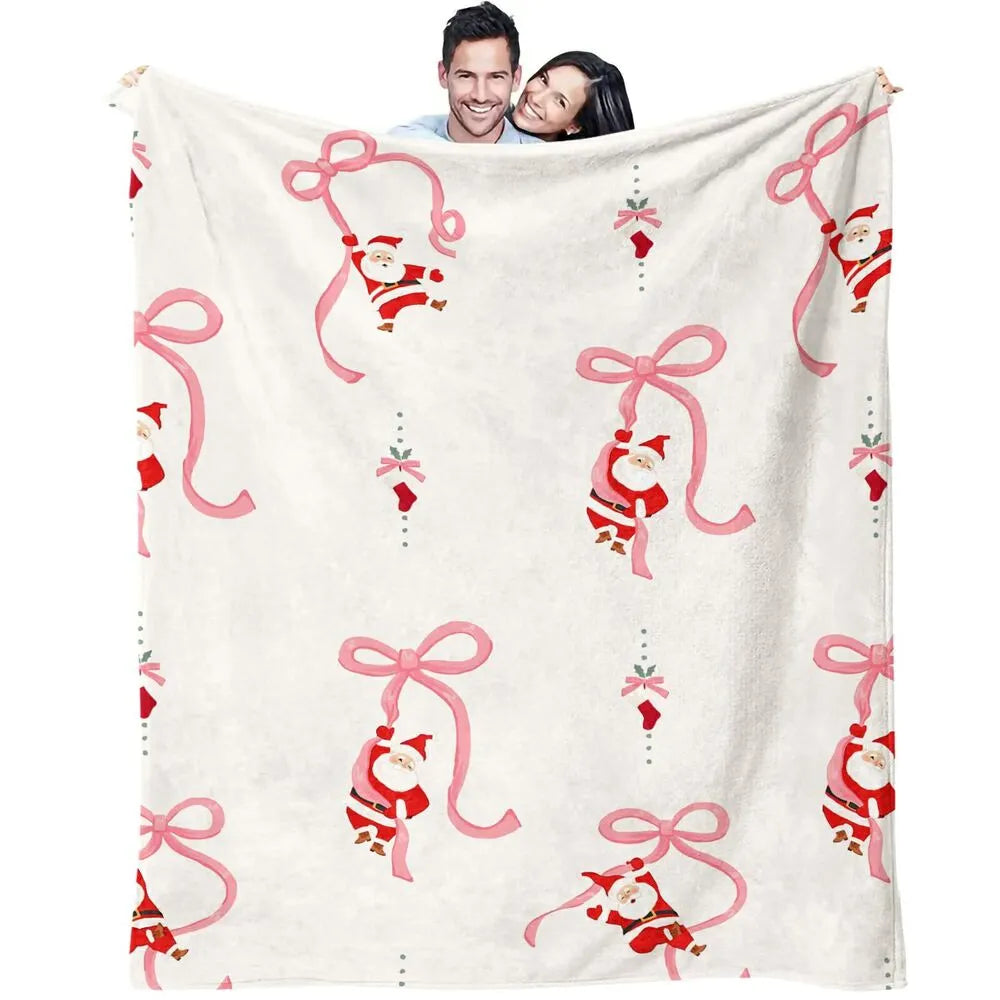 Santa Claus and Pink Bow Christmas Multipurpose Throw Blanket