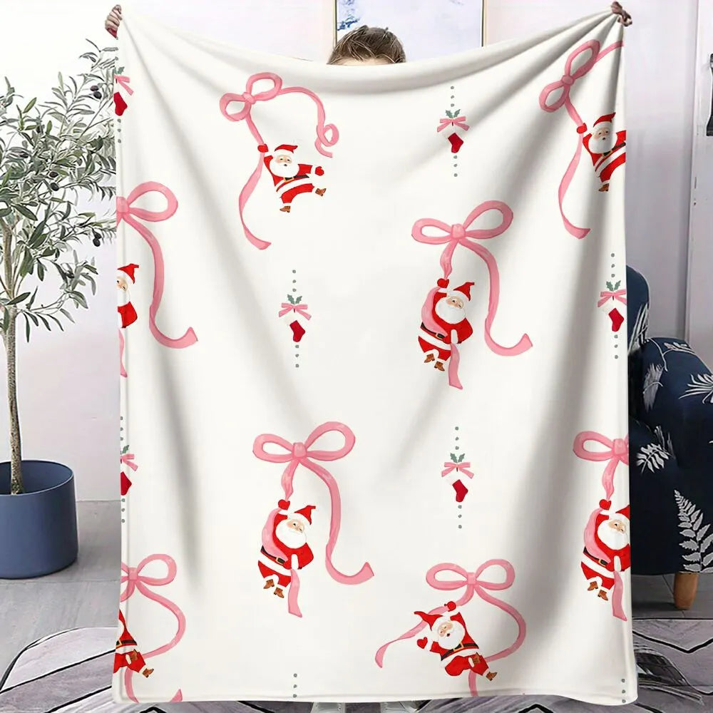 Santa Claus and Pink Bow Christmas Multipurpose Throw Blanket