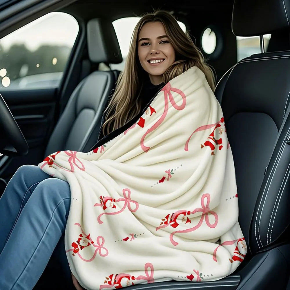 Santa Claus and Pink Bow Christmas Multipurpose Throw Blanket