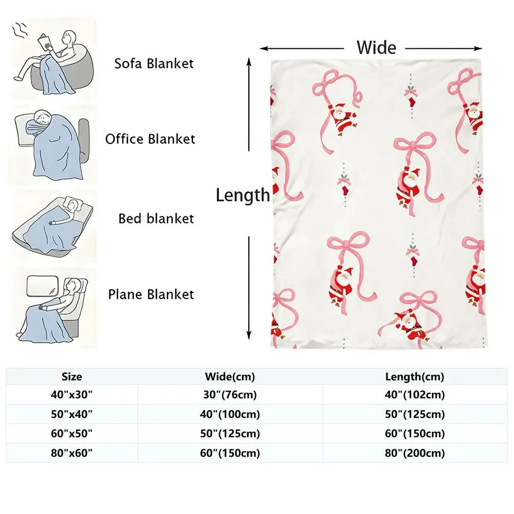 Santa Claus and Pink Bow Christmas Multipurpose Throw Blanket