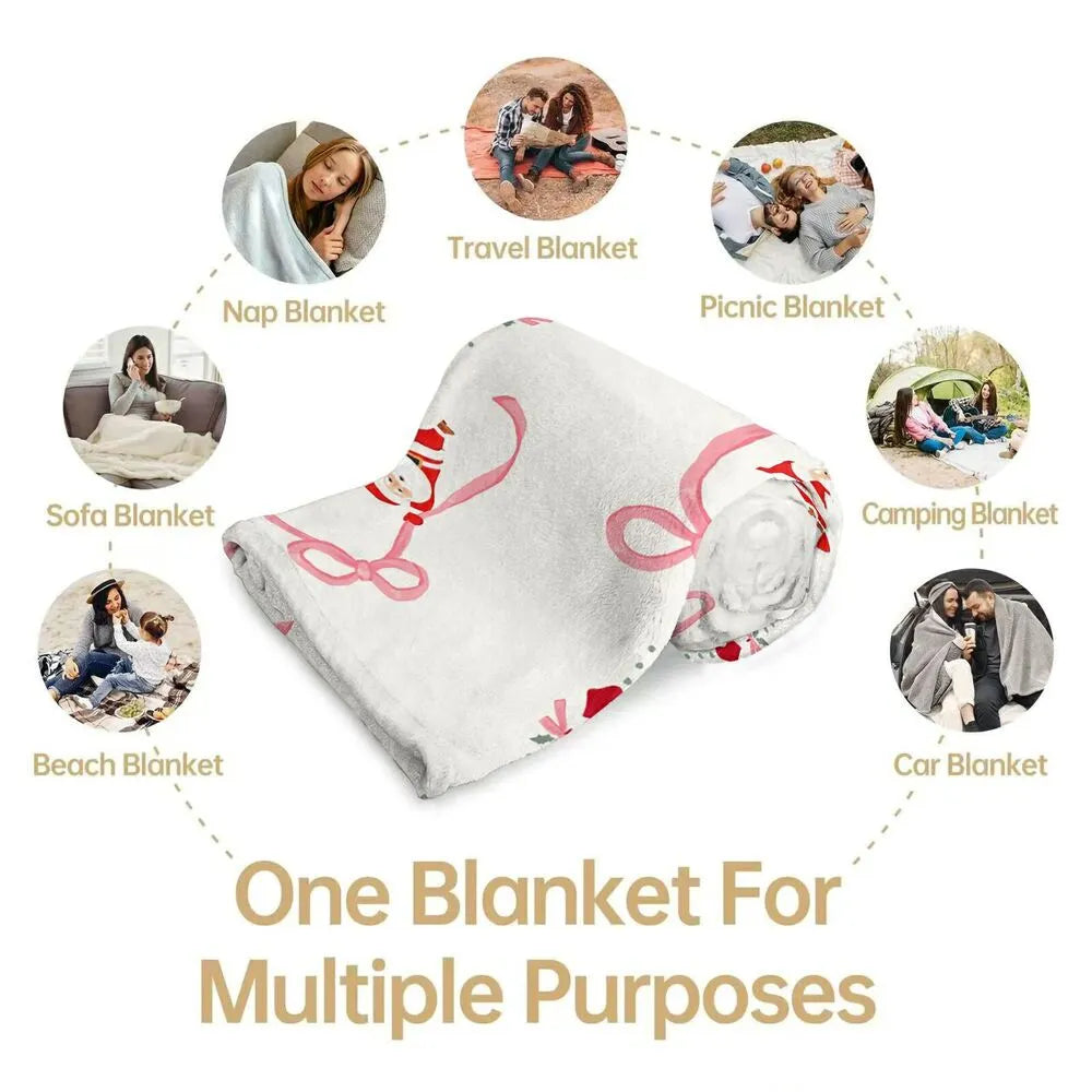 Santa Claus and Pink Bow Christmas Multipurpose Throw Blanket