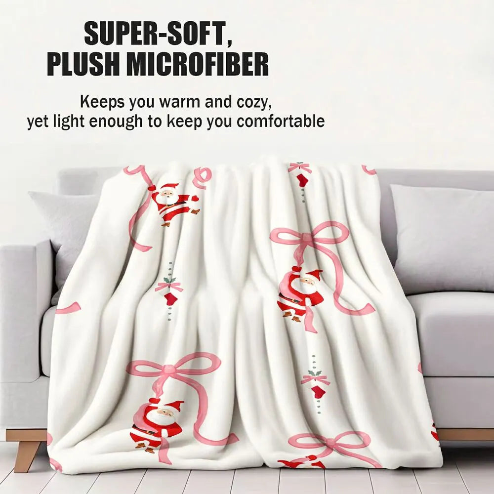 Santa Claus and Pink Bow Christmas Multipurpose Throw Blanket