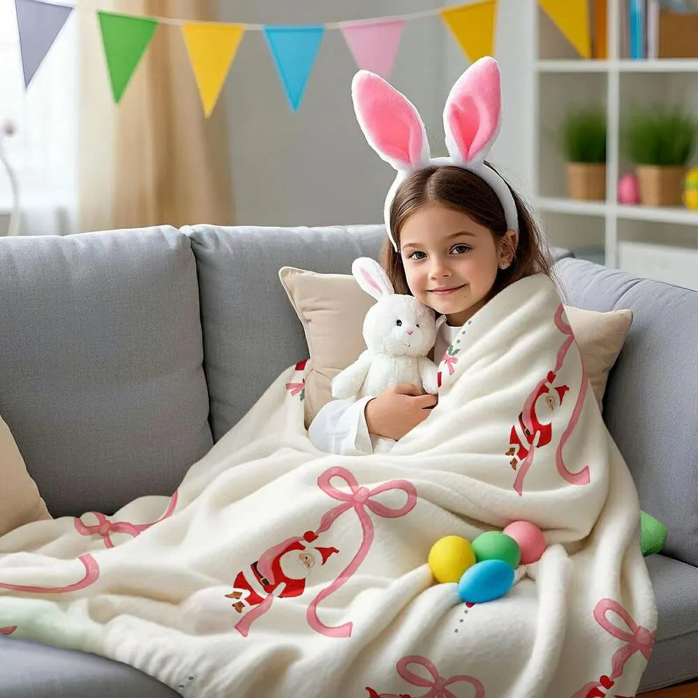 Santa Claus and Pink Bow Christmas Multipurpose Throw Blanket