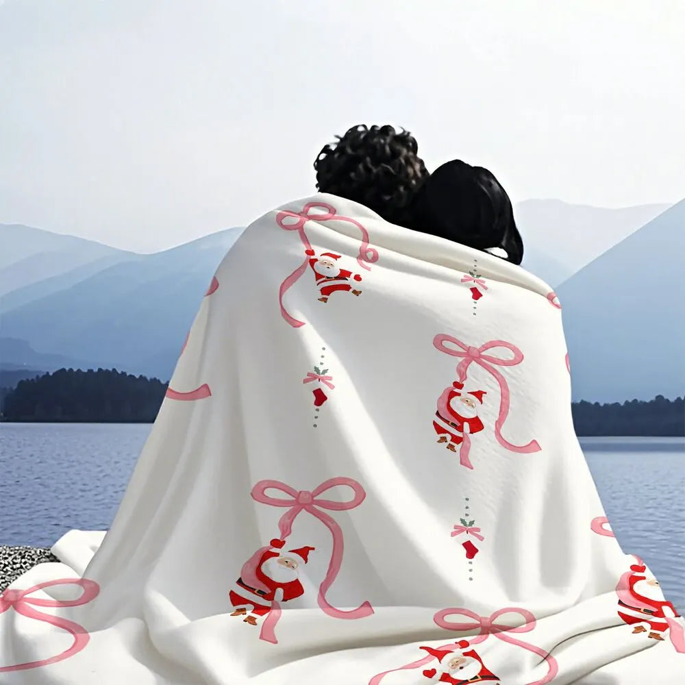 Santa Claus and Pink Bow Christmas Multipurpose Throw Blanket
