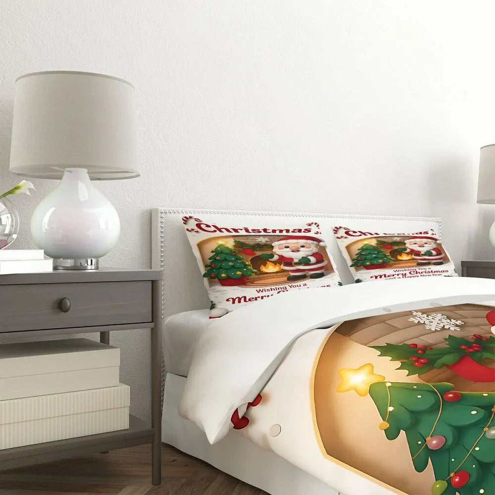 Santa Fireplace Merry Christmas Christmas Gift Duvet Cover Set Kids Bedding Set