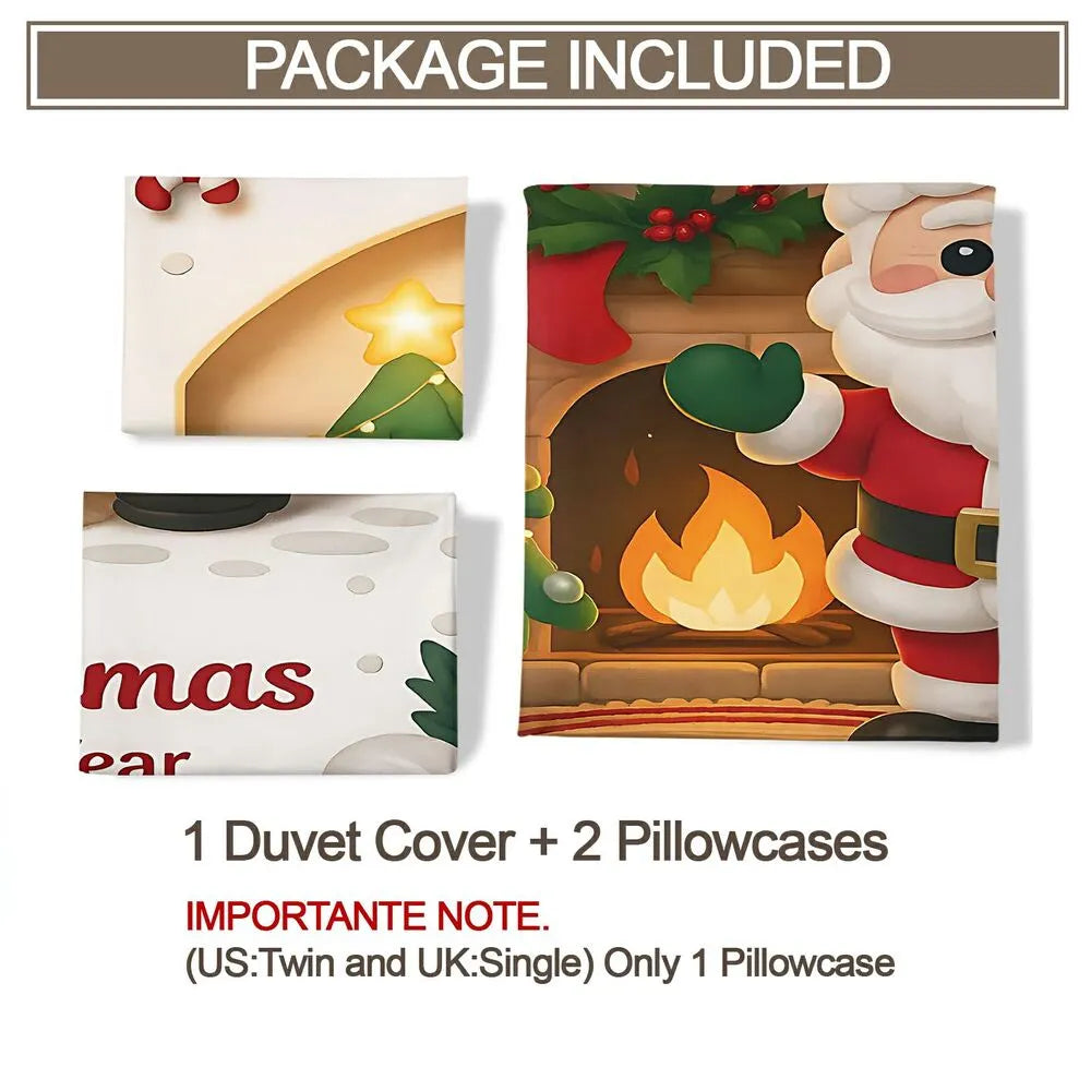 Santa Fireplace Merry Christmas Christmas Gift Duvet Cover Set Kids Bedding Set