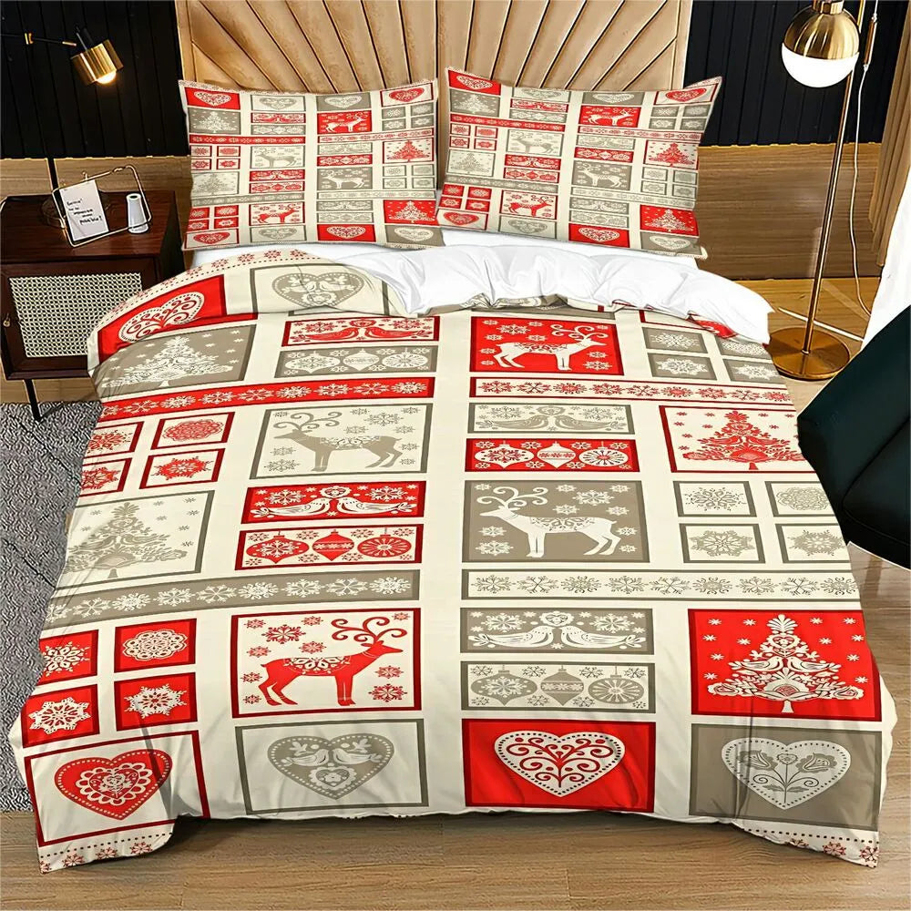 Scandinavian Christmas Reindeer Patchwork Christmas Gift Duvet Cover Set Kids Bedding Set