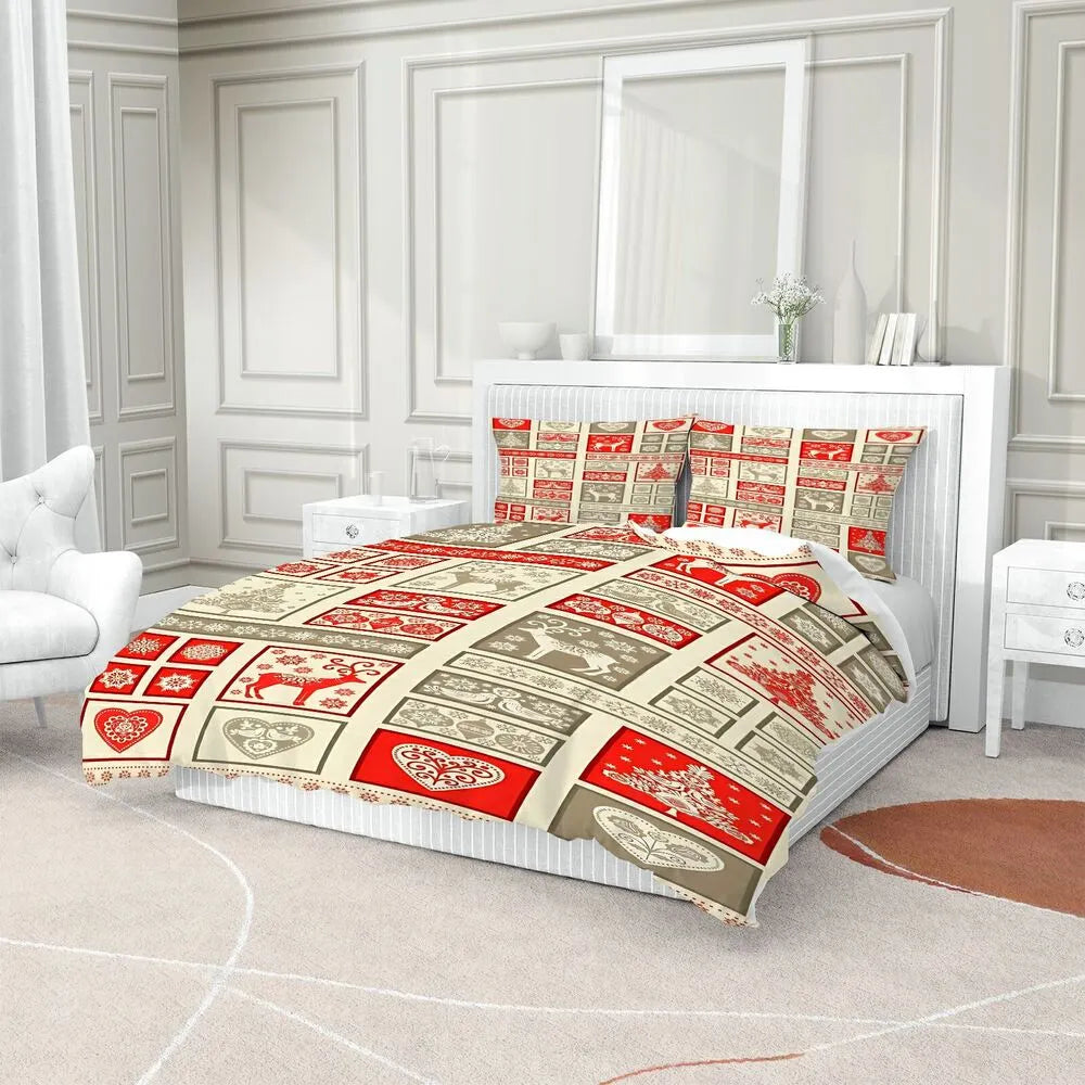 Scandinavian Christmas Reindeer Patchwork Christmas Gift Duvet Cover Set Kids Bedding Set
