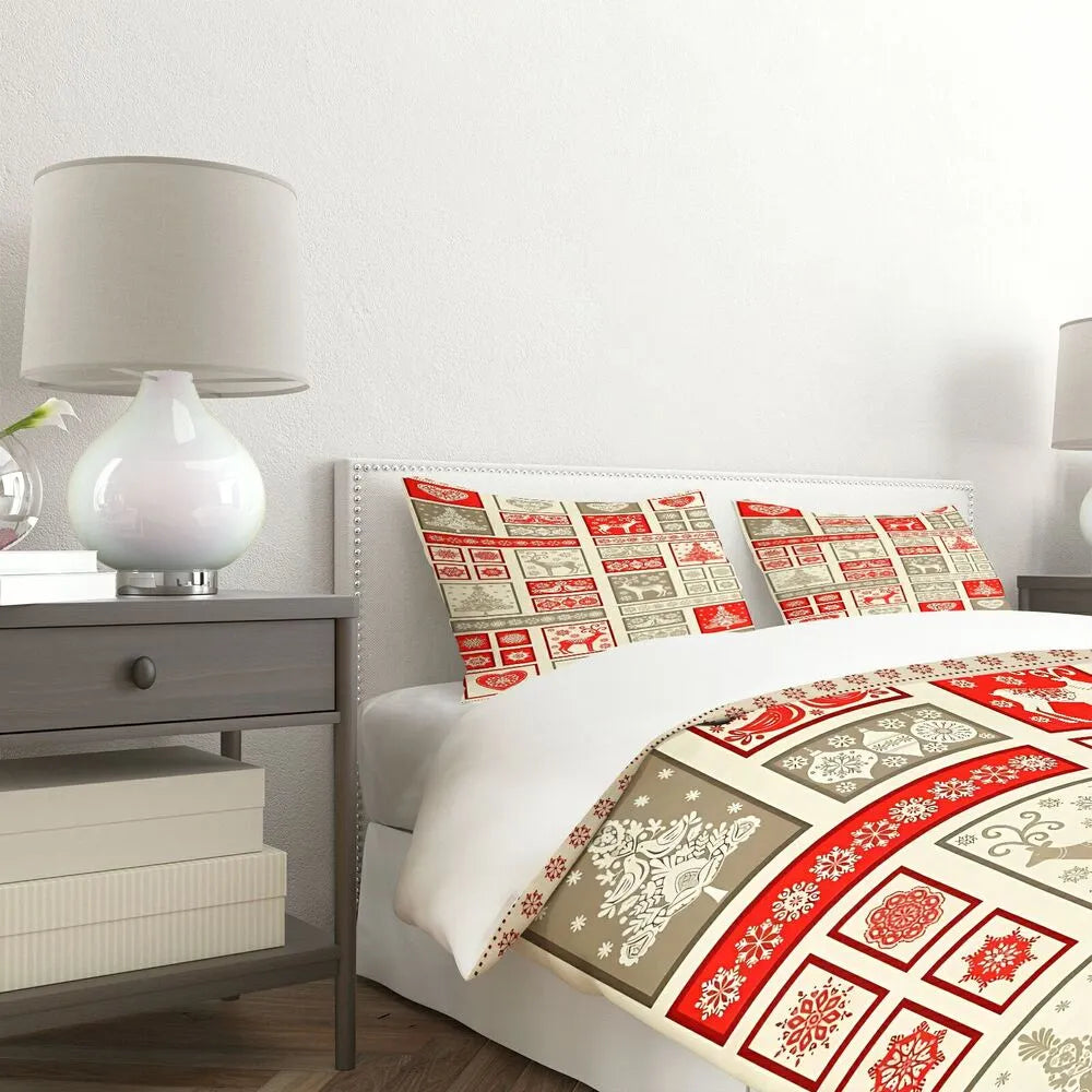Scandinavian Christmas Reindeer Patchwork Christmas Gift Duvet Cover Set Kids Bedding Set
