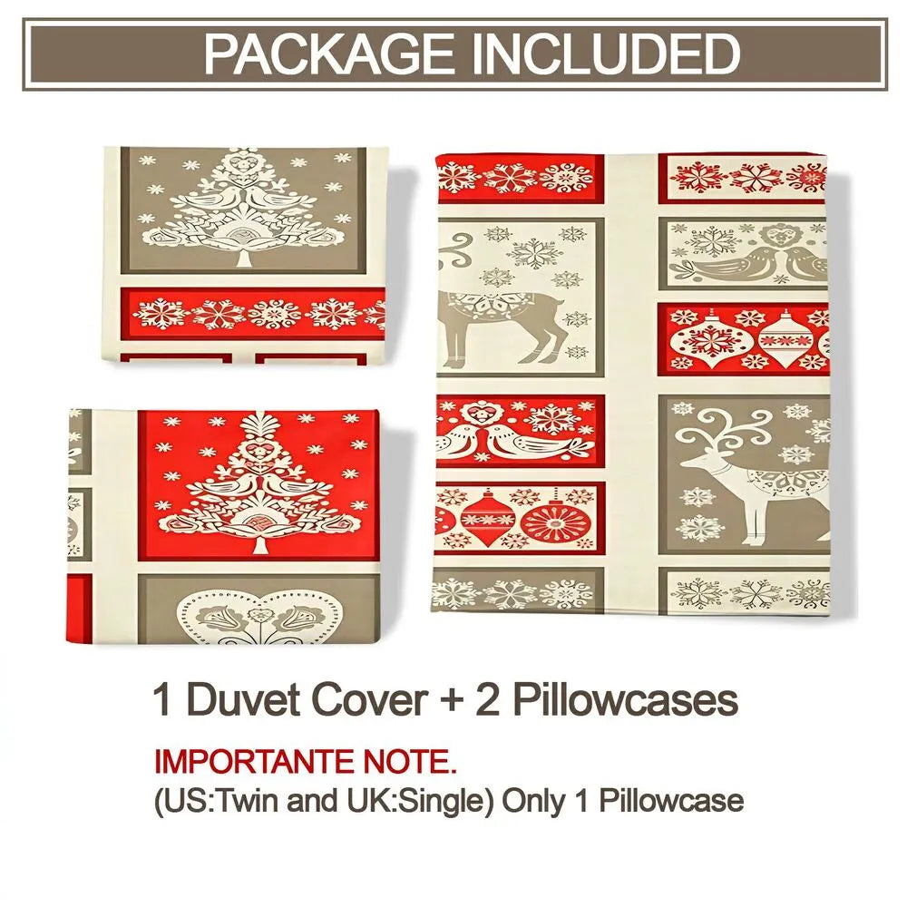 Scandinavian Christmas Reindeer Patchwork Christmas Gift Duvet Cover Set Kids Bedding Set