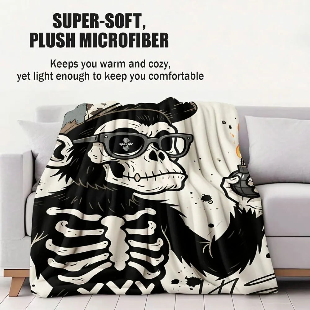 Skull Monkey with Lighter Multipurpose Throw Blanket