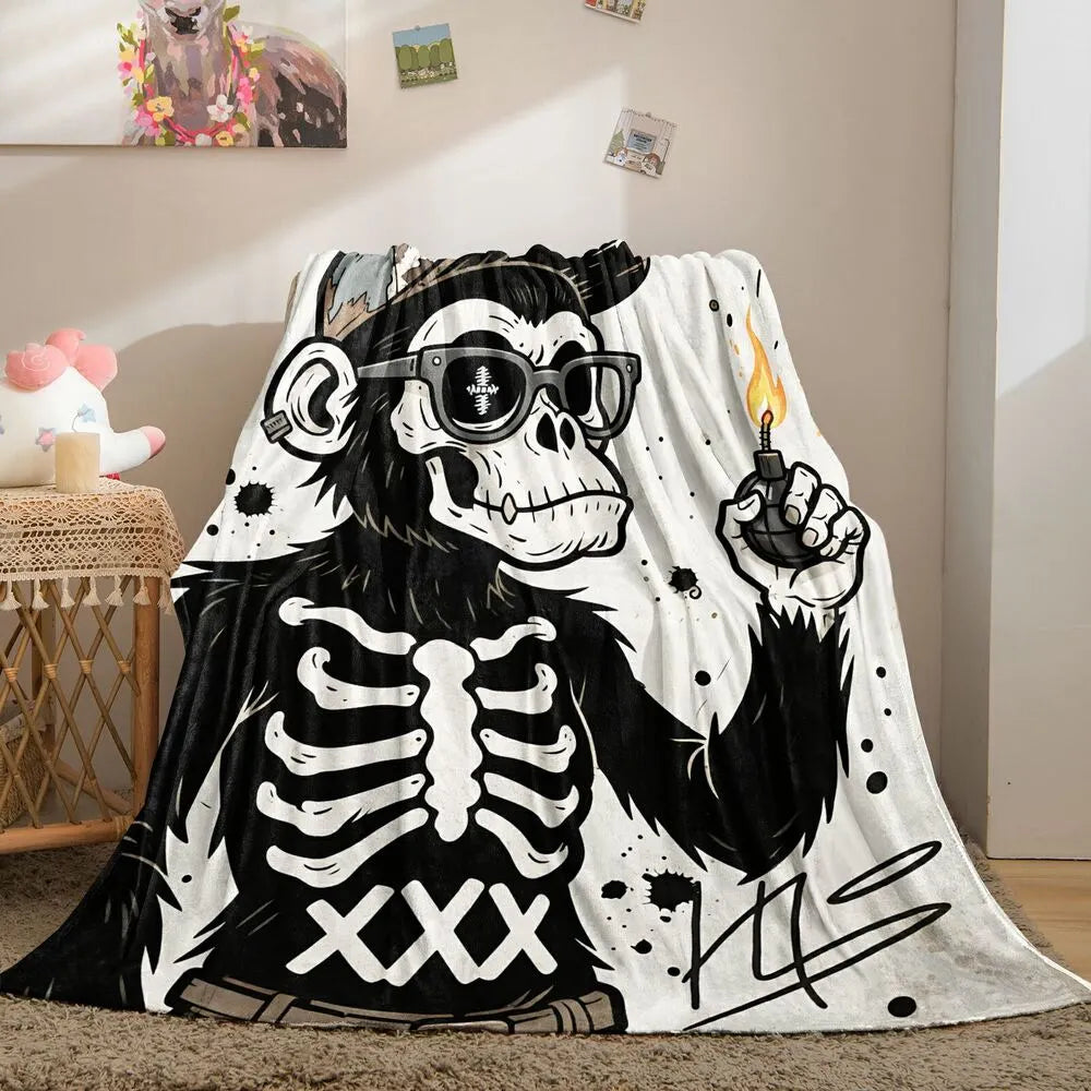 Skull Monkey with Lighter Multipurpose Throw Blanket