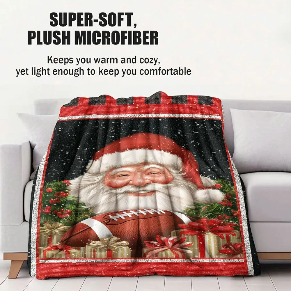 Sports Santa Football Christmas Black Red Pattern Multipurpose Throw Blanket