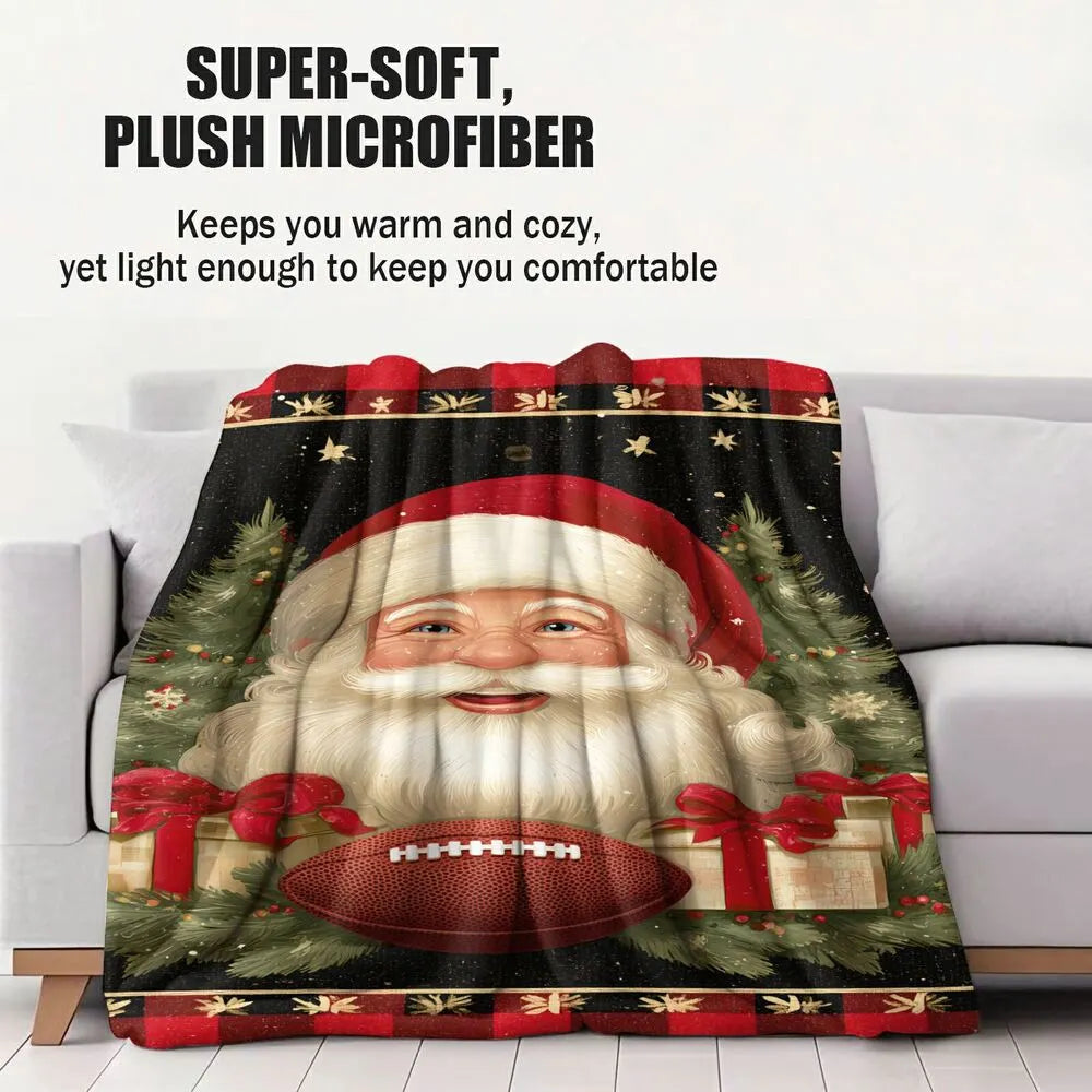 Sports Santa Football Christmas Plaid Black Red Pattern Multipurpose Throw Blanket