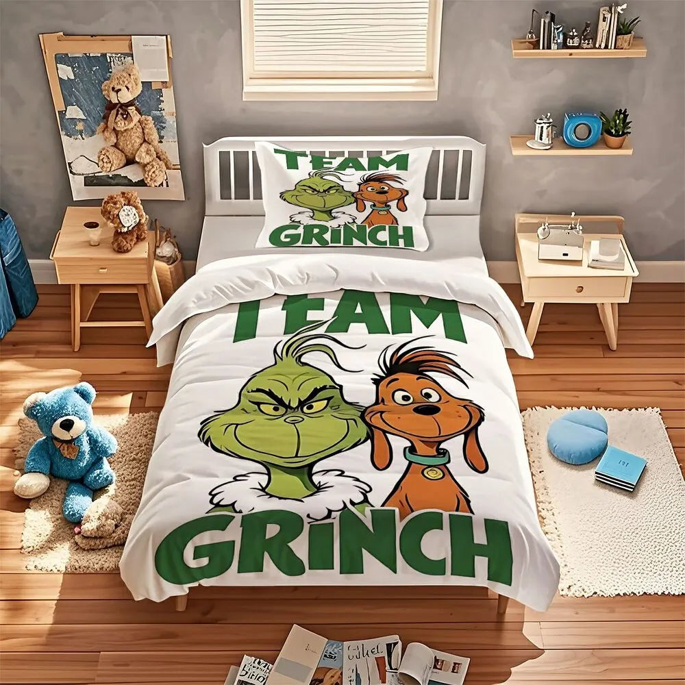 Team Grinch Christmas Gift Duvet Cover Set Kids Bedding Set