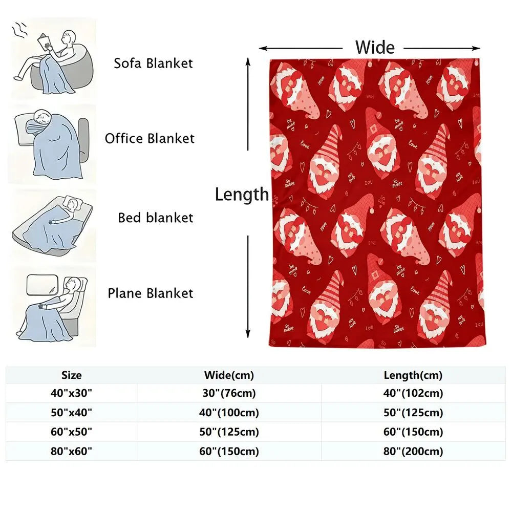 Valentine's Day Gnome Pattern Multipurpose Throw Blanket
