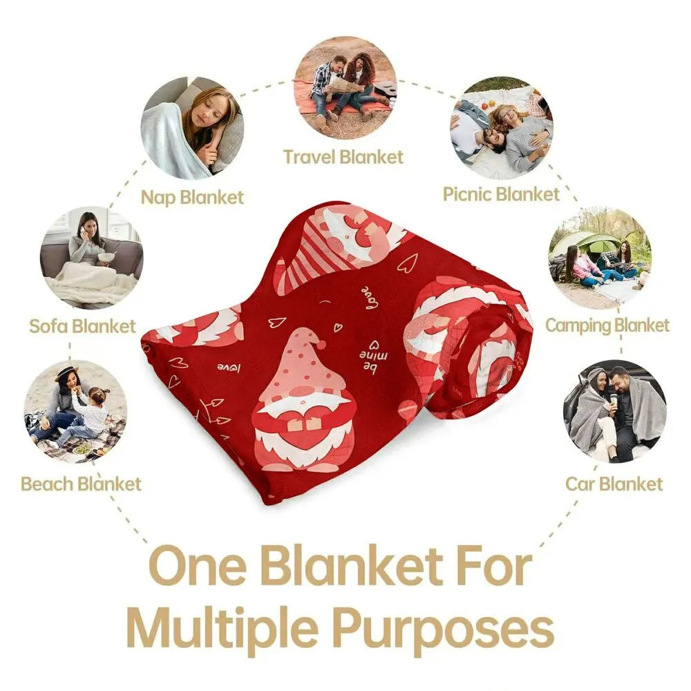 Valentine's Day Gnome Pattern Multipurpose Throw Blanket