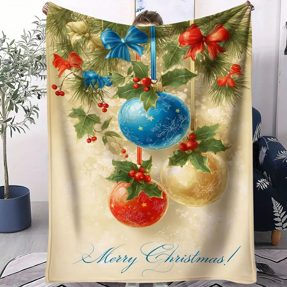 Vintage Christmas Ornaments Merry Christmas Beige Pattern Multipurpose Throw Blanket