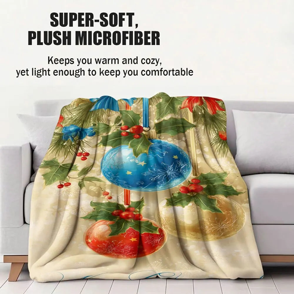 Vintage Christmas Ornaments Merry Christmas Beige Pattern Multipurpose Throw Blanket