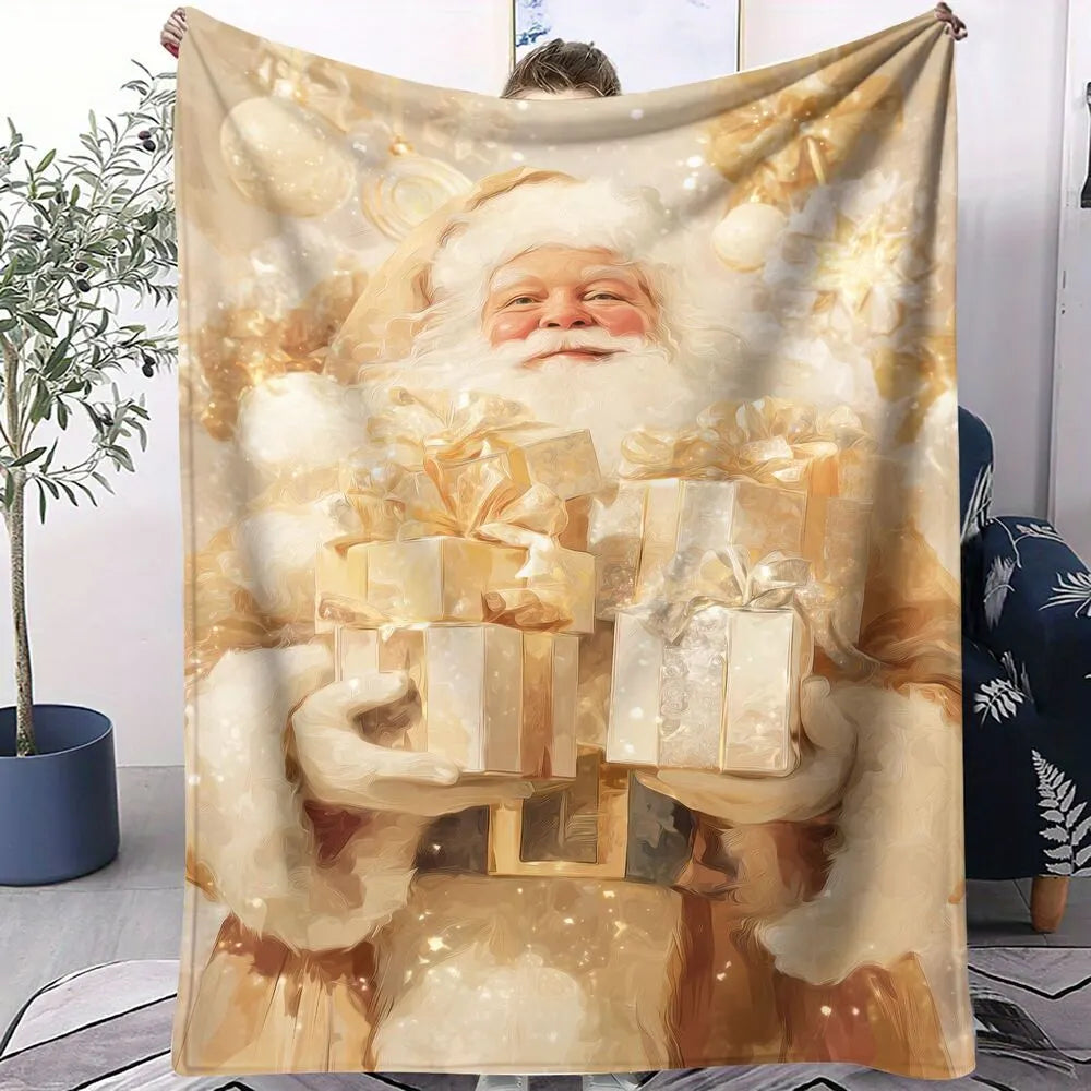 Vintage Santa Golden Beige Pattern Multipurpose Throw Blanket