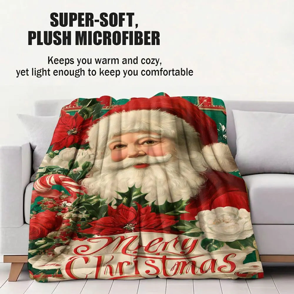 Vintage Santa Merry Christmas Pattern Multipurpose Throw Blanket