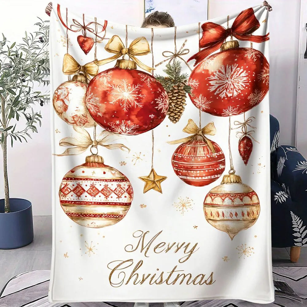 Watercolor Christmas Ornaments Merry Christmas White Pattern Multipurpose Throw Blanket