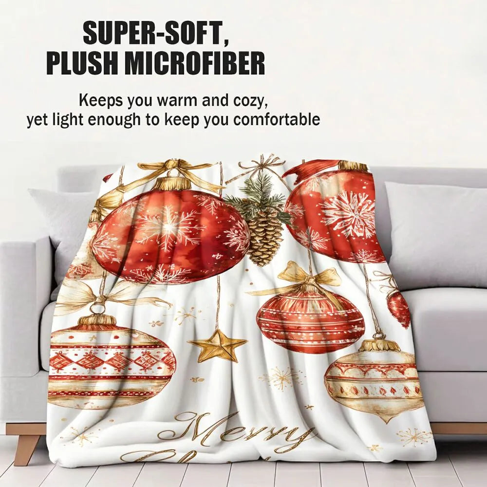Watercolor Christmas Ornaments Merry Christmas White Pattern Multipurpose Throw Blanket