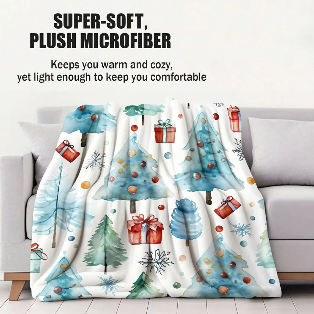 Watercolor Christmas Tree and Gift Pattern Multipurpose Throw Blanket