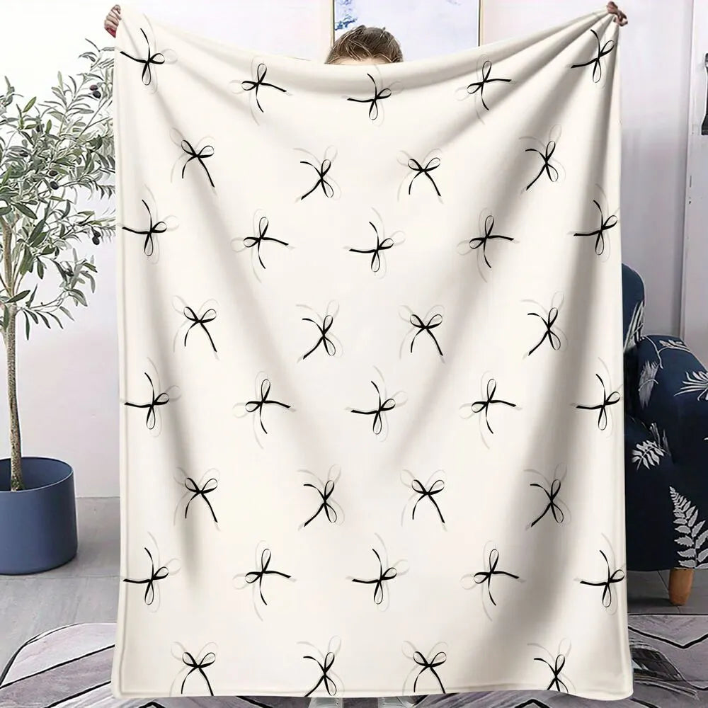 White & Black Bow Pattern Multipurpose Throw Blanket