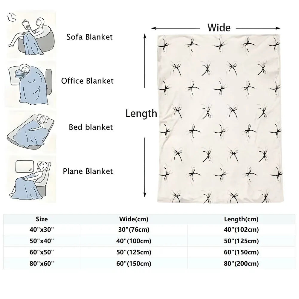 White & Black Bow Pattern Multipurpose Throw Blanket