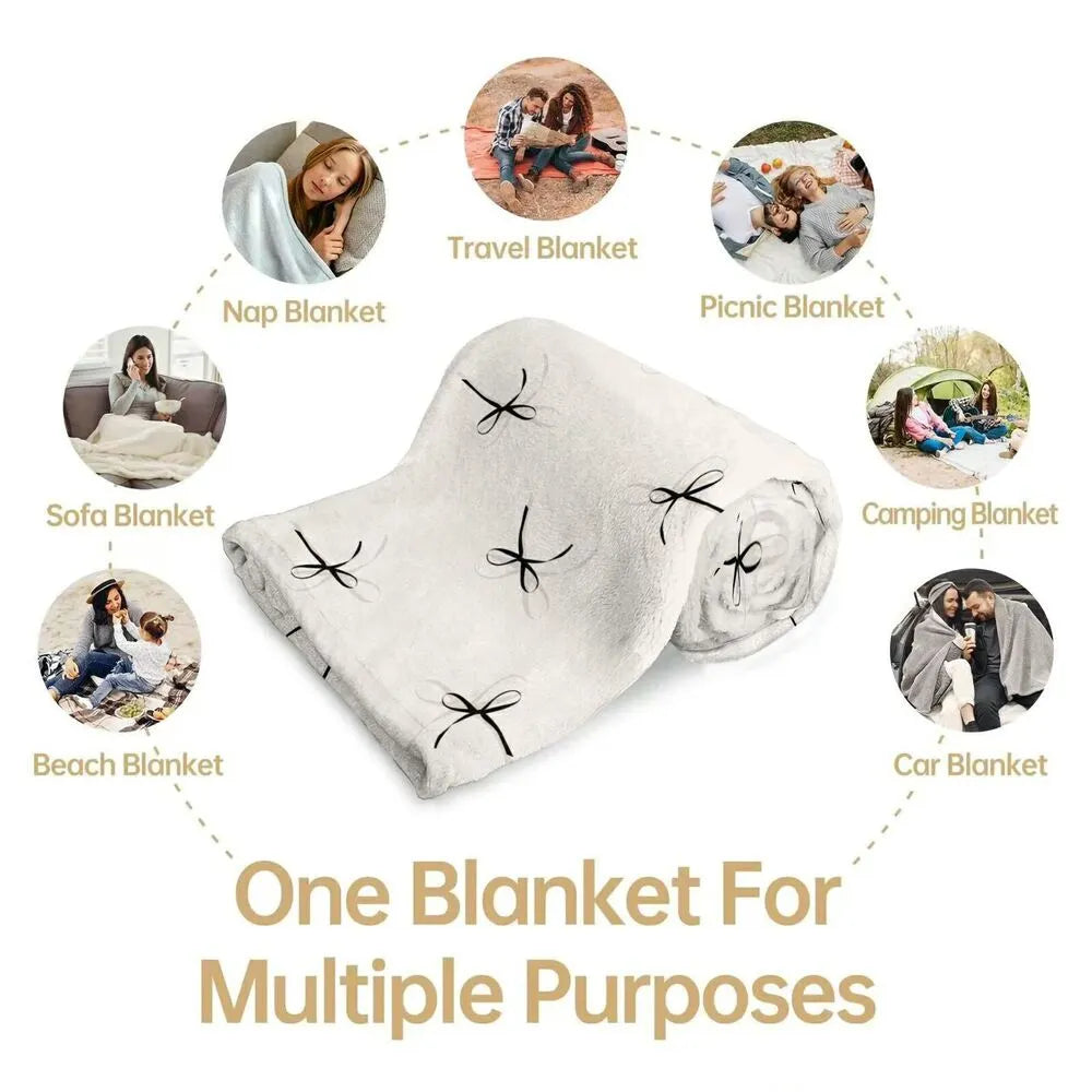 White & Black Bow Pattern Multipurpose Throw Blanket