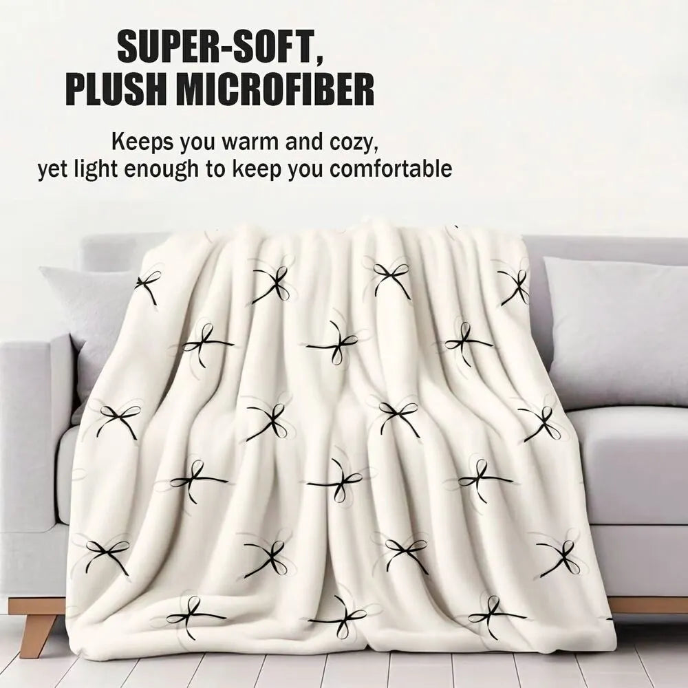 White & Black Bow Pattern Multipurpose Throw Blanket
