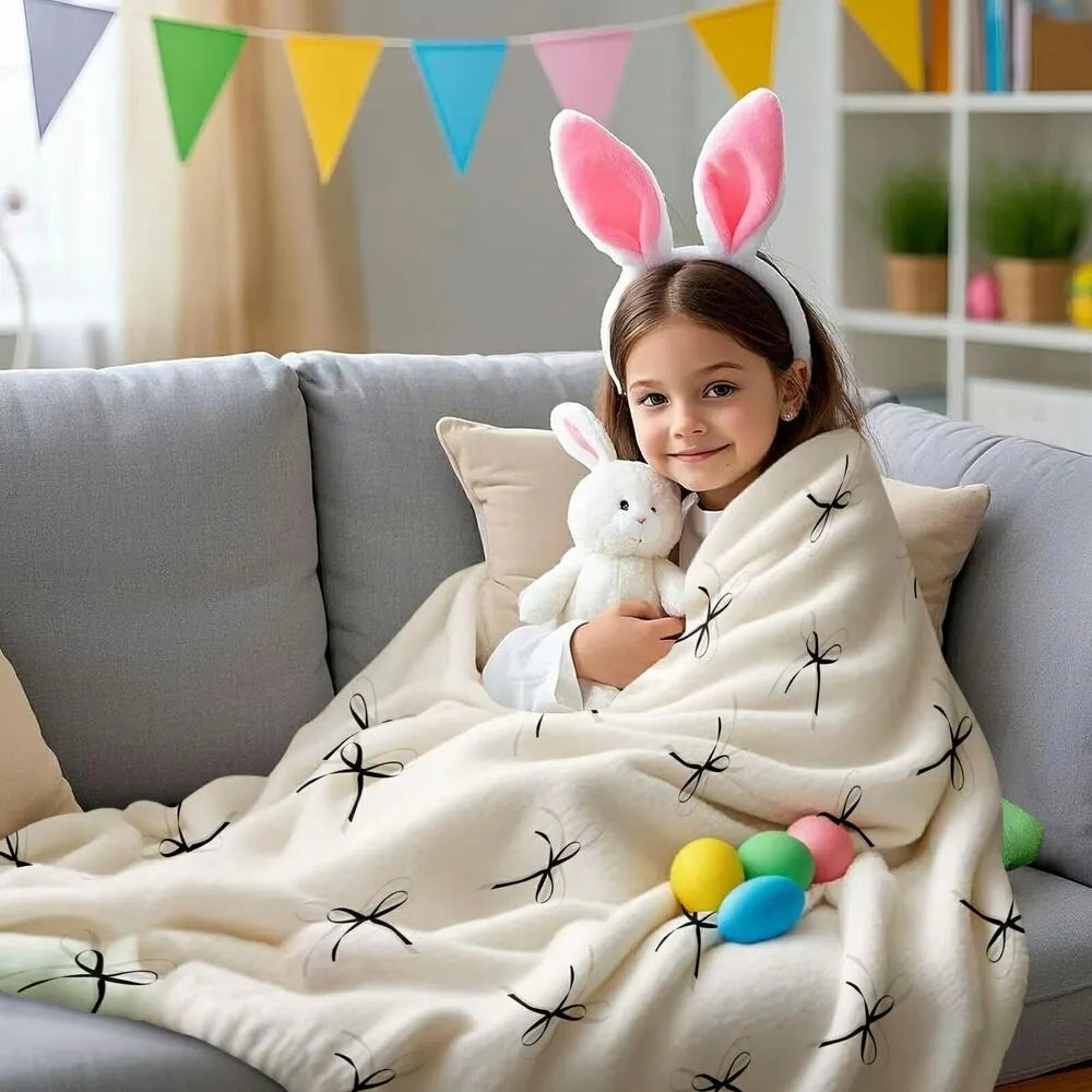 White & Black Bow Pattern Multipurpose Throw Blanket