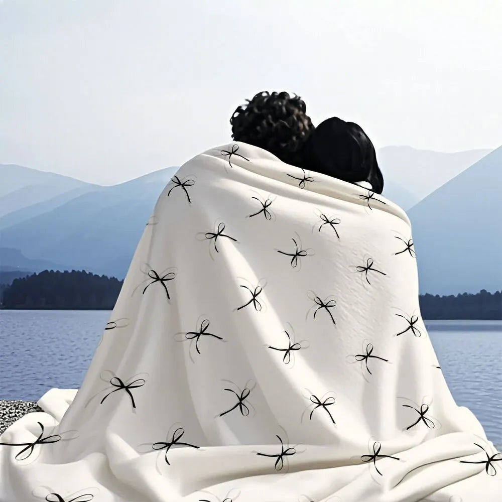 White & Black Bow Pattern Multipurpose Throw Blanket