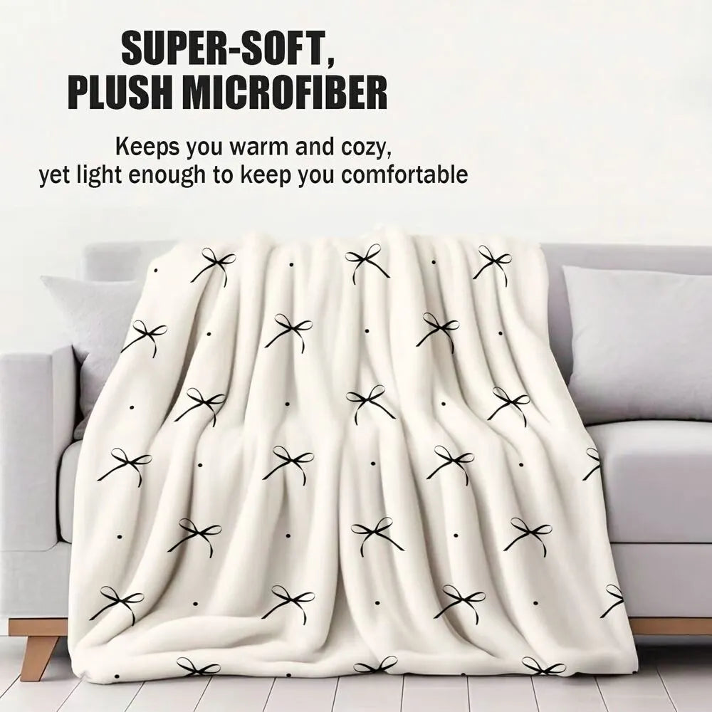 White with Black Bows Multipurpose Throw Blanket