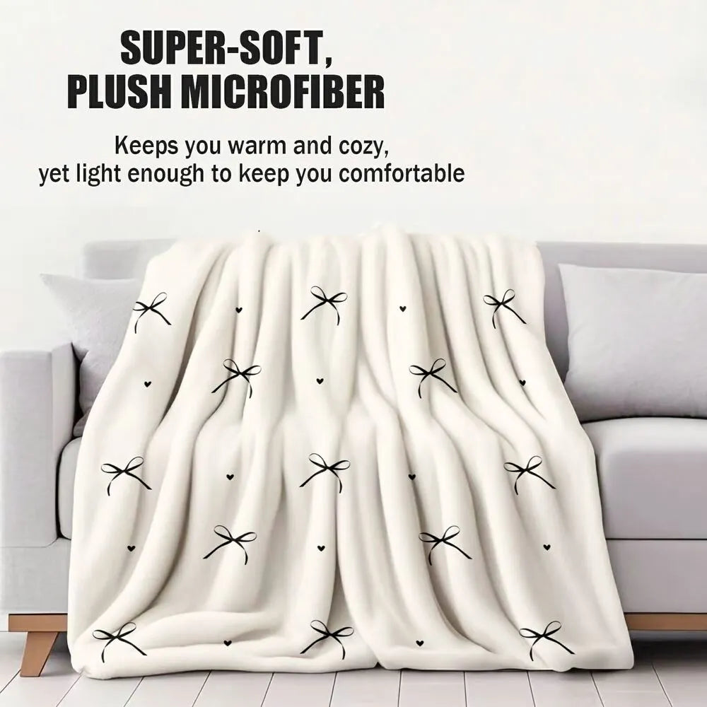 White with Black Bows & Hearts Multipurpose Throw Blanket