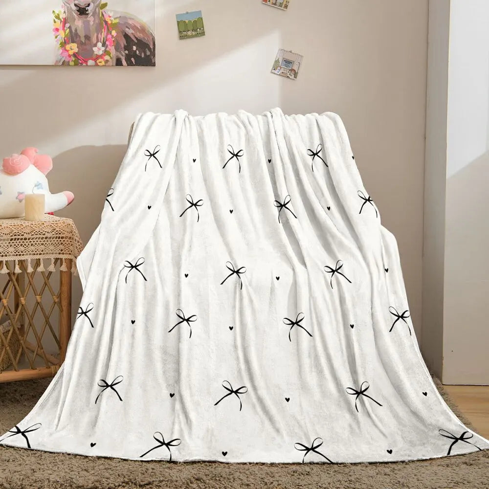 White with Black Bows & Hearts Multipurpose Throw Blanket