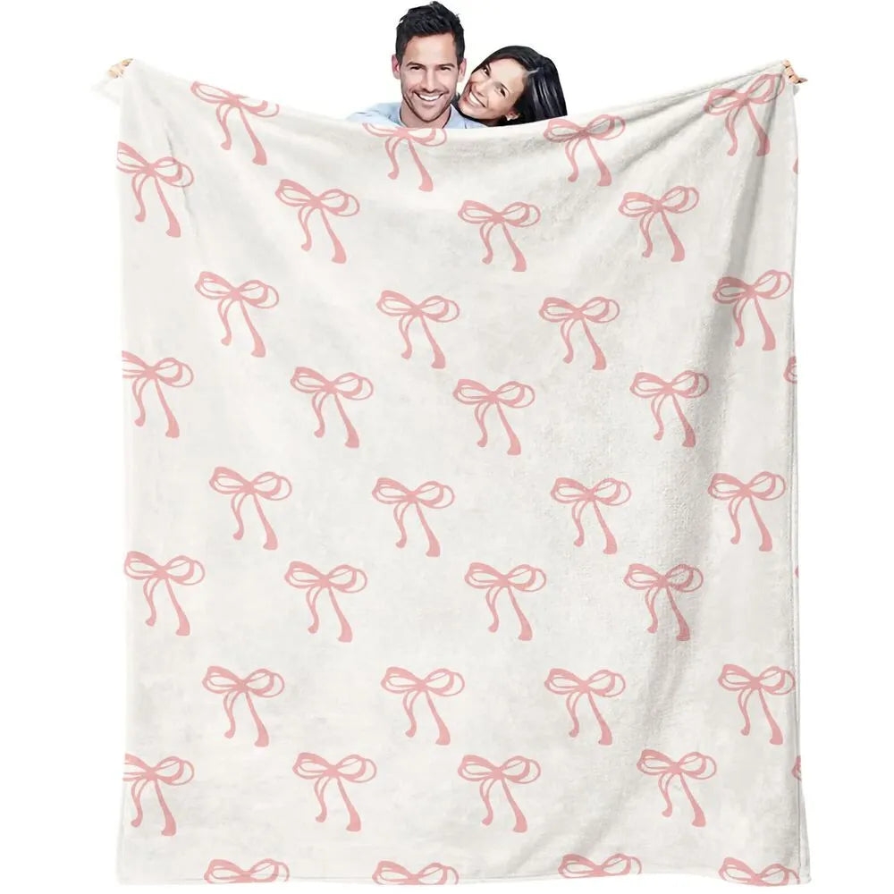 White with Pink Bows Multipurpose Throw Blanket